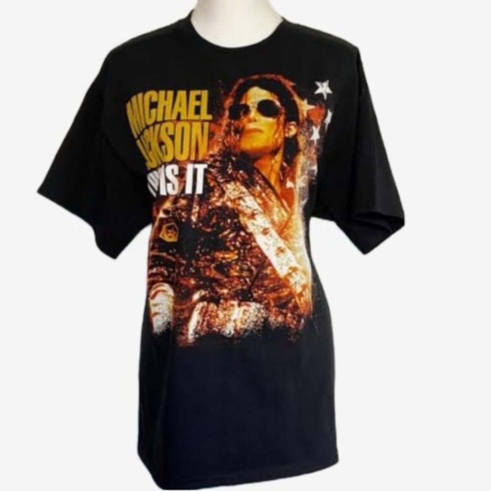 MICHAEL JACKSON "This is it" Concert Tee Black Graphic Tee Top T-Shirt